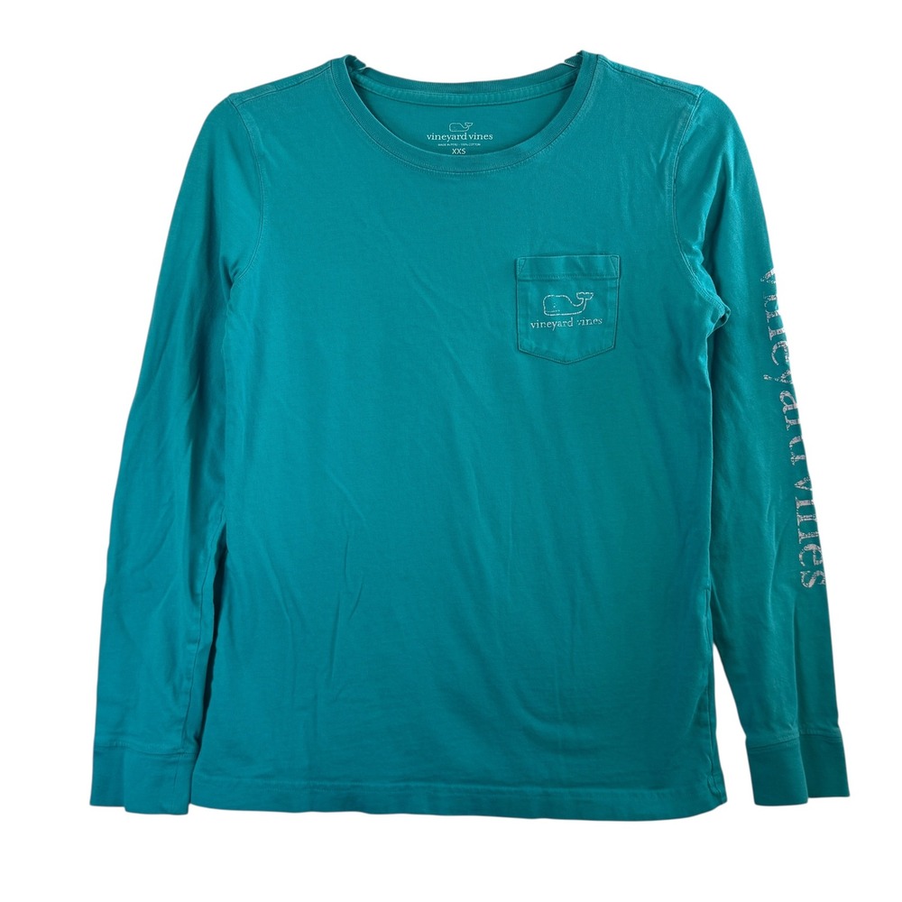 Vineyard Vines Whale L/S Logo Tee XXS Blue Green Cotton‎ Graphic Shirt Preppy